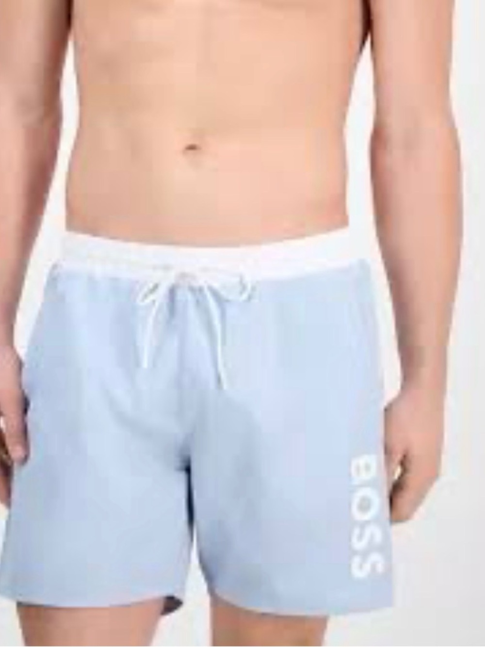 Boss Light Blue Swim Trunks with White Waistband